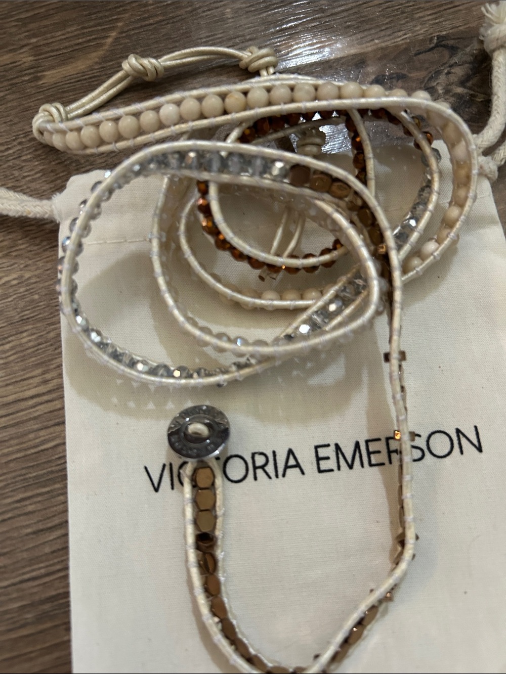 Victoria Emerson Wrap Bracelet in Cream, Amber and Silver - Picture 2 of 4